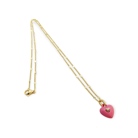 necklace copper with pink heart2